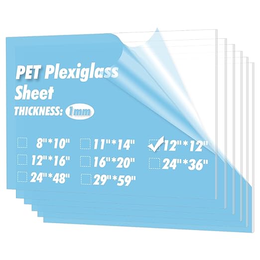 Art3d 5-Pack of 12×12" PET/Plexiglass Sheets, Transparent Clear Flexible Plastic Sheet Panels for Craft, Picture Frames, Sign Blank, DIY Display Project