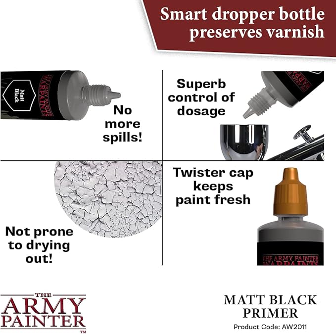 The Army Painter, 100 ml Warpaints Air Primer Matt Black - for Airbrush, Wargaming and Modelling