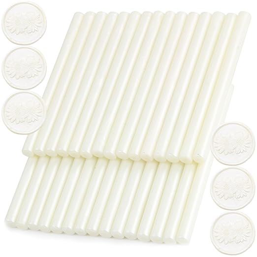 Pearl White Wax Seal Sticks, 30pcs Sealing Wax Sticks, HOSEALING Glue Gun Wax Seal Sticks for Wax Seal Stamp, Premium Sealing Wax for Wedding Invitations, Letter, Envelope (Mini Size)