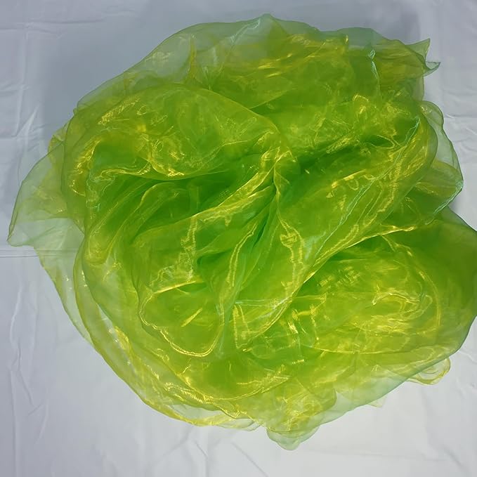 Two-Tone Iridescent Holographic Organza Fabric - 5.5 Yards | Lightweight Sheer Gauze Voile Tulle | for Dresses, Party Decor, DIY Crafts, Shiny Backdrops(Shimmery Light Green-Yellow)