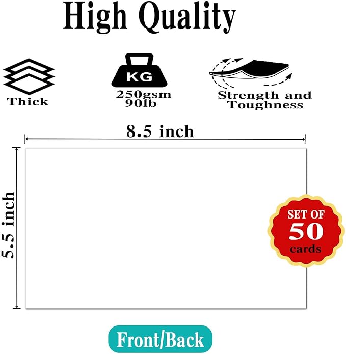 50 Pack 5.5''x8.5'' White Blank Cardstock Thick Paper - 80lb Flat Cards Stock Printer Paper for Make Your DIY Invitations, Note, Greeting, Table Cards - Writing, Stamping, Painting, Drawing