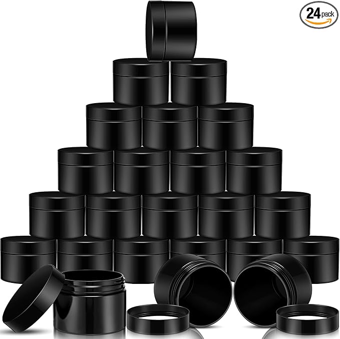 SATINIOR 24 Pieces Empty Clear Plastic Jars with Lids Round Storage Containers Wide Mouth for Beauty Product Cosmetic Cream Lotion Liquid Butter Craft and Food(Black,6 oz)