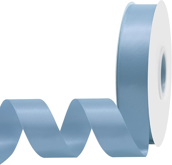 Dusty Blue Satin Ribbon 1" X 50 Yards Solid Color Double Faced Ribbons Perfect for Crafts Wedding Decor Bow Making Arts Sewing and More