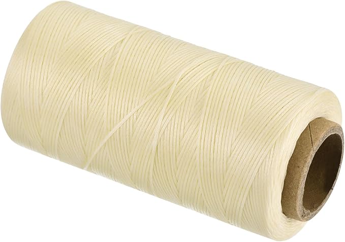 MECCANIXITY Waxed Thread,284 Yard 0.8mm 150D Flat Wax Thread Polyester Waxed String for Leather Sewing Hand Weaving Book Binding Home Decoration,Cream White