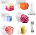 JDH 6Pcs Silicone Candle Molds Set for Candle Making,Yarn Ball Bubble Candle Molds, 3D Rose Silicone Mold,Cake Mold for Baking Desser Soap Casting Home Decor,for Soy Wax, Soap, DIY Scented Candle