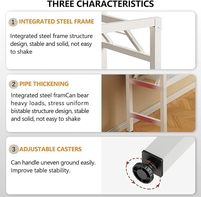 39.4 Inch Foldable Desks for Small Spaces,Foldable Desk No Assembly,Small Table for Bedroom,White.