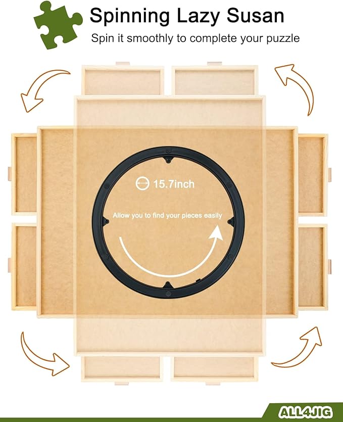 ALL4JIG 1000 Piece Rotating Puzzle Board with Drawers 22"x30"Portable Wooden Jigsaw Puzzle Table for Adults Portable,Lazy Susan Spinning Puzzle Boards Birthday Gift for mom