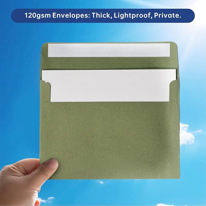 Keketer A7 Sage Green 5x7 Printable Envelopes 50 Pack Self - Seal, for 5x7 Cards, Weddings, Invitations, Baby Shower 5.25 x 7.25 Inches