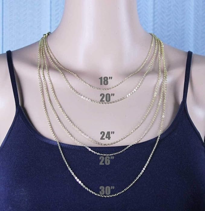 Wholesale 12 PCS Gold Plated Brass Flat Cable Chain Finished Necklace Chains Bulk for Jewelry Making (18 Inch(1.5MM))