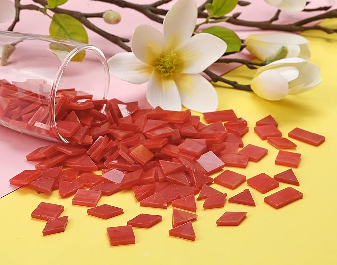 A Wide Range of Color selections Glass Mosaic Tiles Pieces for Art Crafts,4 Shapes Mixed Colorful Glass Tiles Tiffany Stained Glass Pieces Tile,200 Pieces, Orange-Red by Lanyani