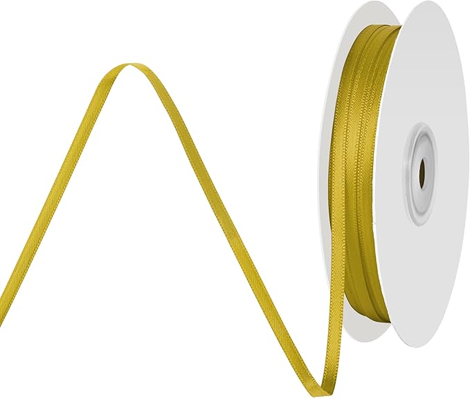 1/8 Inch X 100 Yards Gold Satin Thin Ribbon Solid Color Double Faced Ribbons Perfect for Crafts Wedding Decor Bow Making Arts Sewing and More