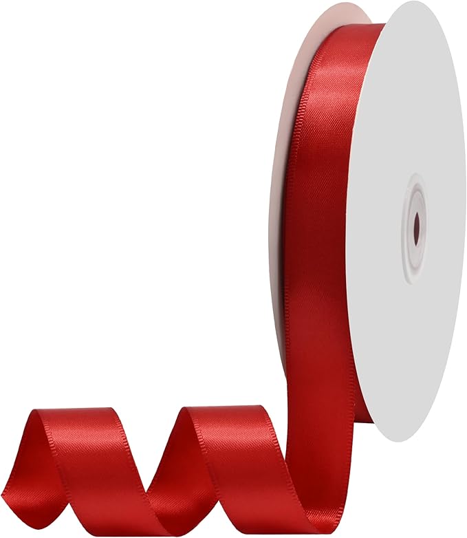 Red Satin Ribbon 3/4" X 50 Yards Solid Color Double Faced Ribbons Perfect for Crafts, Wedding Decor, Bow Making, Arts Sewing and More
