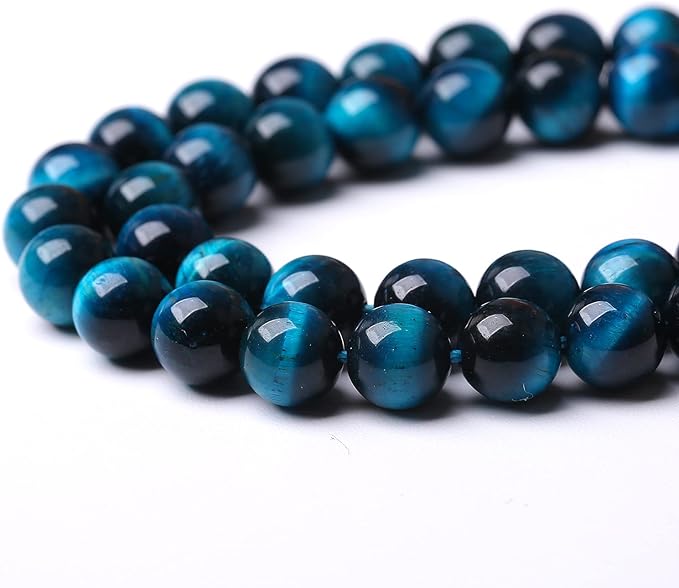 96PCS 8mm Blue Tiger Eye Gemstone Loose Beads Natural Round Loose Stone Beads for Jewelry Making DIY Bracelet Necklace Earrings 2 Strand 32"