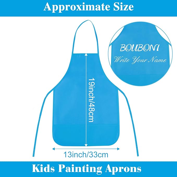 24 Pieces Light Blue Painting Aprons for Kids With 2 Roomy Pockets - Art, Painting Activity, Kitchen, Crafts