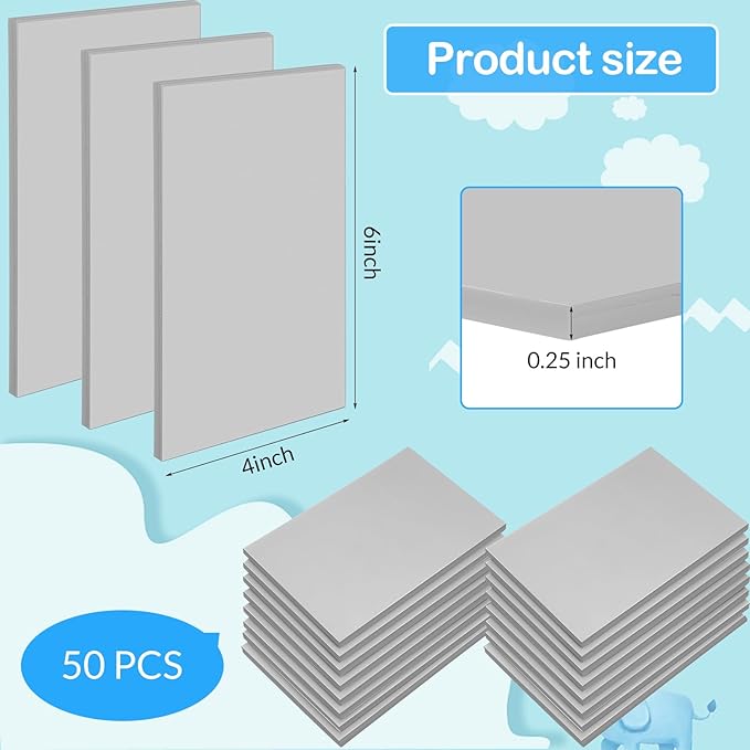 Frienda 50 Pack Rubber Carving Blocks 4 x 6 Inch, Rubber Stamp Carving Blocks for Printmaking, Printing, DIY Craft Project, Soft Block Stamp for Beginners and Professional(Gray)