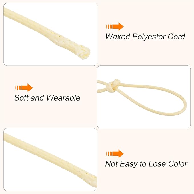 MECCANIXITY Waxed Cord 1.5mm Waxed Polyester Cord 175 Yard Wax String for Bracelet Making,Necklaces, Beading,Jewelry Making and DIY Crafts(Beige), 0.06 inch-Dia