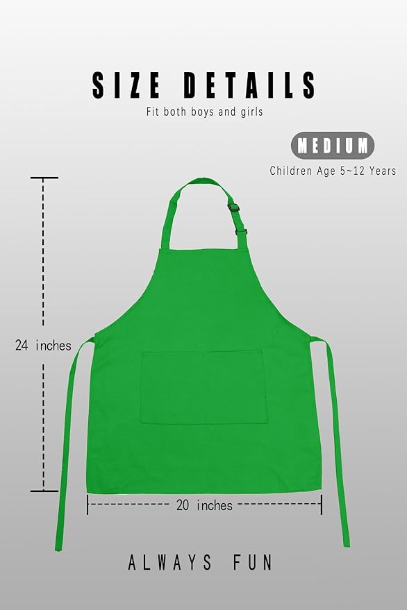 Kid Apron Adjustable Strap with 2 Pockets Painting Cooking Craft Backing Unisex Age 5-12