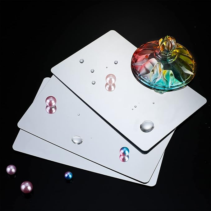 Marsui 16 Pieces Shatter Proof Plastic Mirror Craft 4 x 6 Inch Small Mirror Tiles Bulk with Soft Round Corners Double Sided Protective Film Reflector Sheets Art Craft Supply for Bathroom Home Decor