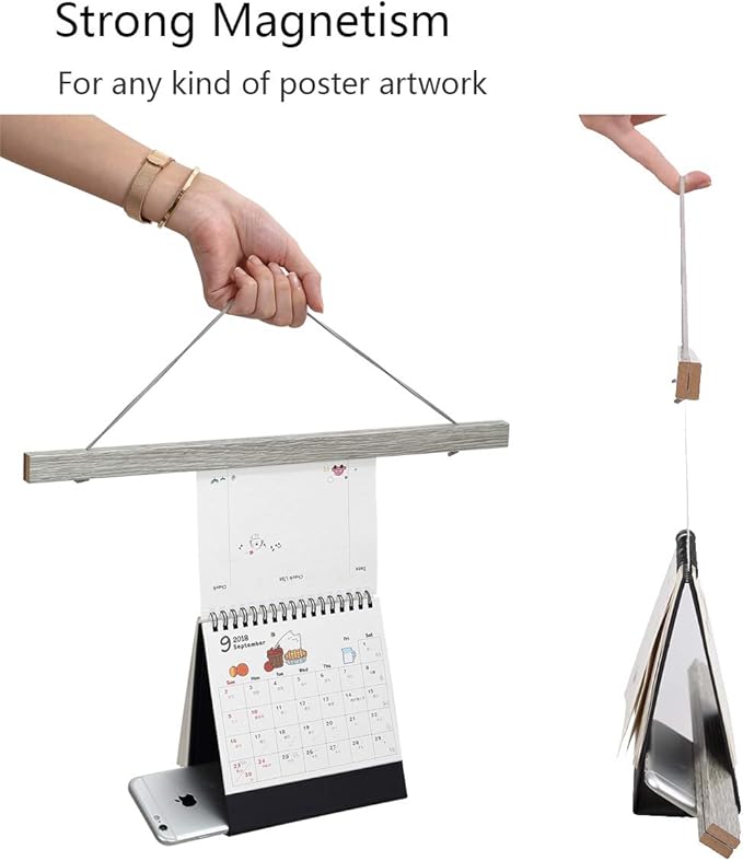 Ywlake Magnetic Poster Hanger, 10x10 10x32 10x20 Poster Frame Wood Wooden Magnet Print Posters Dowel Scroll Hanger Hangers Hanging Kit for Walls Map Canvas Artwork (Grey, 10")