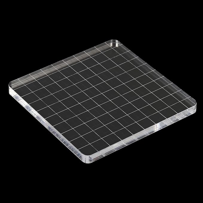 PATIKIL 4" x 4" Acrylic Stamp Block, Clear Stamping Block with Grid Lines Decorative Mounting Blocks Square for Scrapbooking DIY Crafts Card Making
