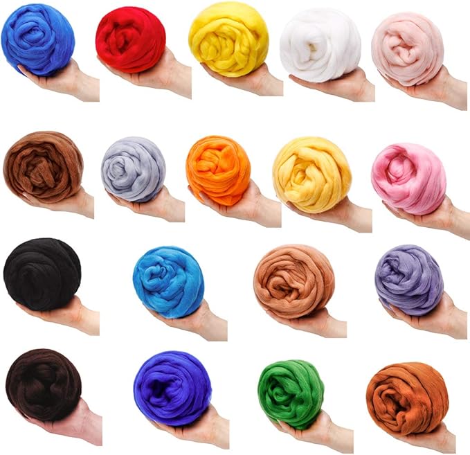3.53oz Wool Roving Yarn, Wool Felting Supplies, Pure Wools, Chunky Yarn, Spinning Wool Roving for Needle Felting Wet Felting DIY Hand Spinning (Black)