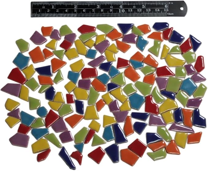 Ceramic Mosaic Tiles for Crafts & Art Projects 200 Grams Vibrant Colors Pieces Fit Together Like a Puzzle Endless Creative Ideas for Mosaic Art DIY Hobbies Small Sizes (Orange)