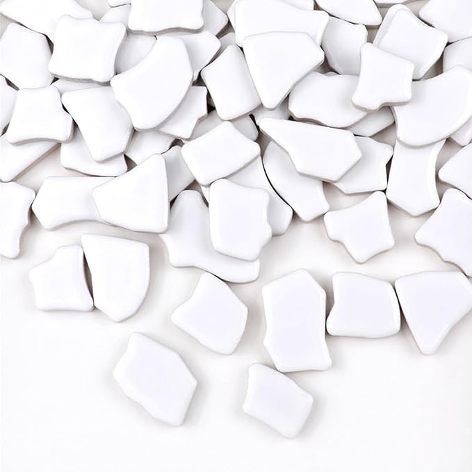 0.78"-1.57" Irregular Ceramics Mosaic Tiles,1.1LB Mosaic Pieces Stones for Home Decoration DIY Craft Plates Flowerpots Vases Cups Mosaic Making Supplies (White)