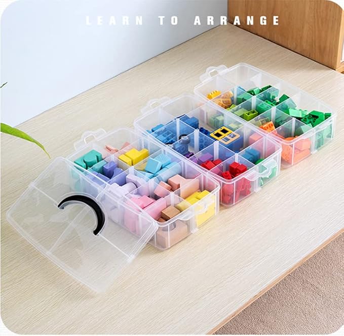 Sooyee 3-Tier Stackable Craft Organizers and Storage Box Plastic with 30 Compartments for Bead, Toys,Dolls, Arts and Craft, Washi Tape, Rock Collection, Ribbons,Clear