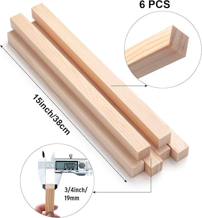 Square Wooden Dowel Rods, 6 PCS 3/4" x 15" Square Wood Dowels Wooden Sticks for Crafting, Unfinished Hardwood Wooden Strips Pieces for Woodworking, Crafts, Arts and DIYers, Home Decor, Model Making