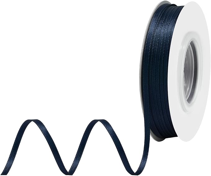 Navy Blue Satin Ribbon 1/8" X 50 Yards Solid Color Double Faced Ribbons Perfect for Crafts Wedding Decor Bow Making Arts Sewing and More