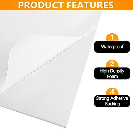 Sponge Neoprene Foam Rubber Sheet with Adhesive, 12 in x 81 in x 1/8 in Multi-Function Soundproof High Density Waterproof Rubber Mat, Perfect Cosplay Easy Cut DIY Neoprene Padding Roll - White