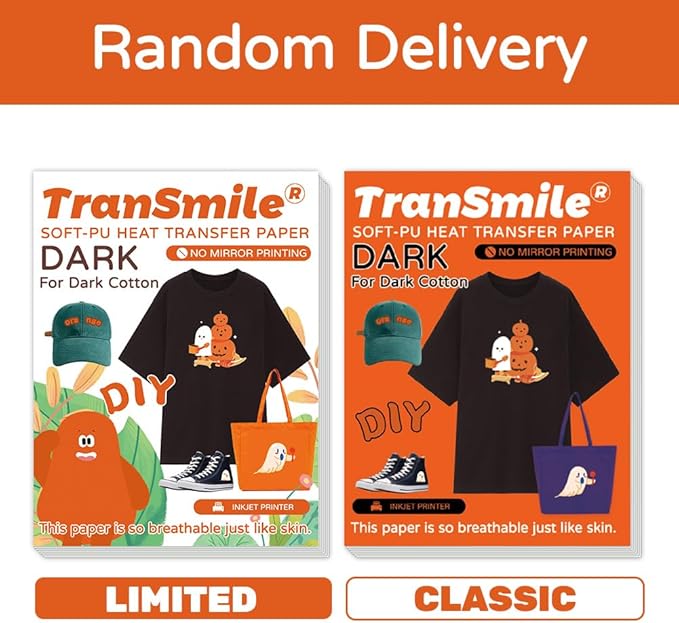 TranSmile PU-Heat Transfer Paper for Inkjet Printer (10 Sheets, 8.5x11", Dark) Iron on Transfers for Dark Fabric, Printable Heat Transfer Vinyl for T Shirts, Vibrant & Washable
