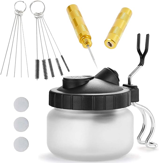 4 Set Airbrush Spray Gun Wash Cleaning Tools Needle Nozzle Brush Glass Cleaning Pot Holder