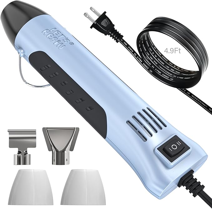 LET’S Resin Heat Gun for Crafting, 350W Fast Heat Dual Temp Hot Air Gun (482°F~752°F), Multiple Nozzles,Silicone Covers for Easy Cleaning, 4.9Ft Cable Mini Heat Gun,for Resin,Shrink Tubing,Vinyl Wrap