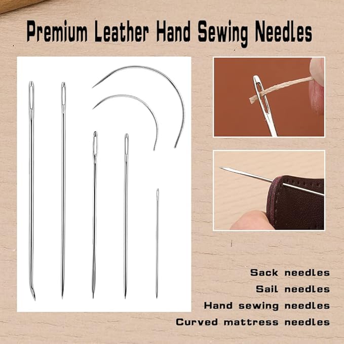 Ftyiwu Waxed Thread, Upholstery Needle and Thread 55 Yards 150D Flat Leather Sewing with 7PCS Hand Sewing Needles for Home Upholstery Carpet Canvas Repair Leather Sewing (Beige)