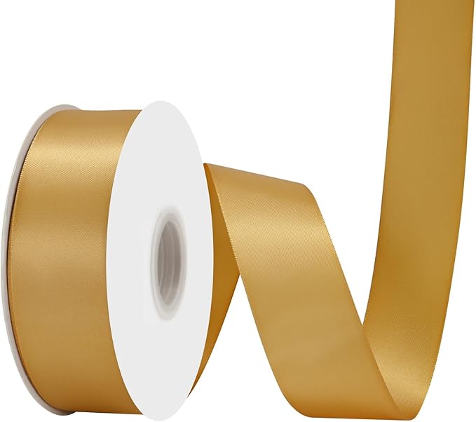 Old Gold Satin Ribbon 1-1/2" X 50 Yards Solid Color Double Faced Ribbons Perfect for Crafts Wedding Decor Bow Making Arts Sewing and More