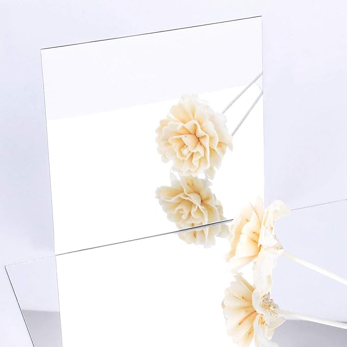 BBTO 20 Pcs Mirror Sheets, 8''x 8'' Self Adhesive Non Glass Cut to Size Mirror Stickers Tiles, Safe Unbreakable Plastic Small Frameless for Classroom, Childroom & DIY Craft