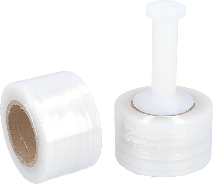 PSBM Mini Stretch Wrap with Handle, 24 Pack, 2 Inch x 1000 Feet, 80 Gauge, Clear, Small Plastic Cling Film for Pallets Moving Storing