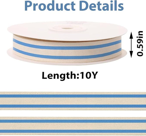 10 Yards × 3/5 Inch Blue Natural Cotton Ribbon, Double Sided Webbing Straps Ribbons, Birthday Wedding Valentines Ribbons for Crafting, DIY Sewing, Gift Wrapping