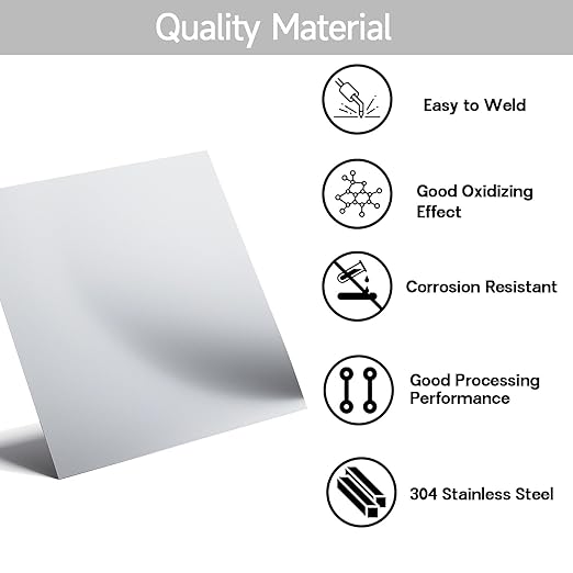 304 Stainless Steel Sheet - 2PCS 12" X 12" X 1/64" Thin Stainless Steel Plate 1/64 Inch Thickness with Protective Film Metal Sheets Stock Sheets for Kitchen DIY Crafting etc. (305 x 305 x 0.39 mm)