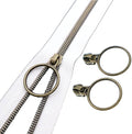 Leekayer #5 Antique Brass Metallic Nylon Coil Zippers by The Yard Bulk 10 Yards White Zipper Tape with 25pcs Antique Brass Ring Pull Sliders for DIY Sewing Tailor Craft Bag(White)