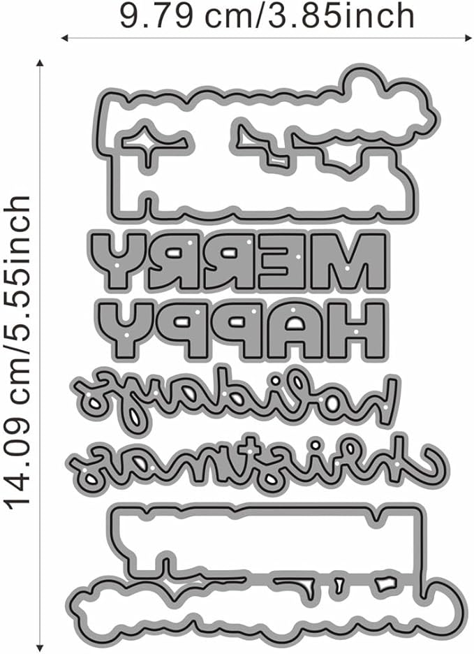 Metal Cutting Dies DIY Merry Christams Embossing Stencil Template Scrapbooking Card Making Mold Photo Album Arts Crafts Tools (Happy Holiday Merry Christmas-14.1x9.8cm)
