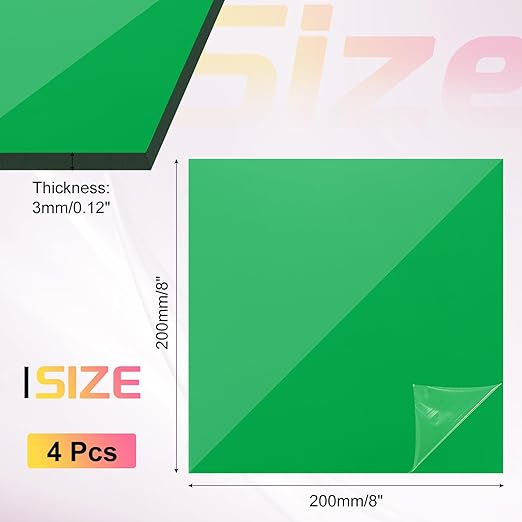 uxcell 4Pcs Acrylic Sheets 8x8 Inch Acrylic Panel 1/8 Inch-3mm Plastic Board for Picture Frames Sign Holders DIY Display Projects Craft, Clear Green