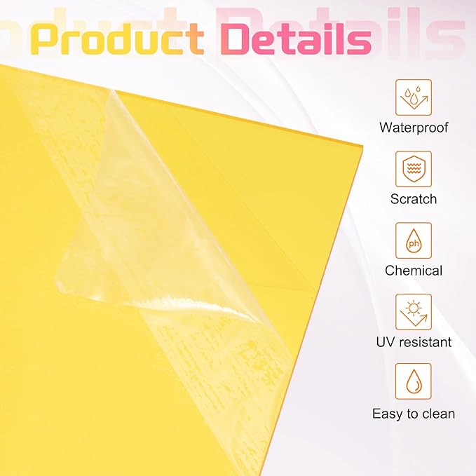 uxcell 4Pcs Acrylic Sheets 8x8 Inch Acrylic Panel 1/8 Inch-3mm Plastic Board for Picture Frames Sign Holders DIY Display Projects Craft, Clear Yellow
