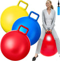 Lewtemi 3 Pcs 18 Inch Bouncing Ball with Handle, Outdoors Hopper Jumping Hopping Ball and Air Pump for Sports Exercise (Red, Blue, Yellow)