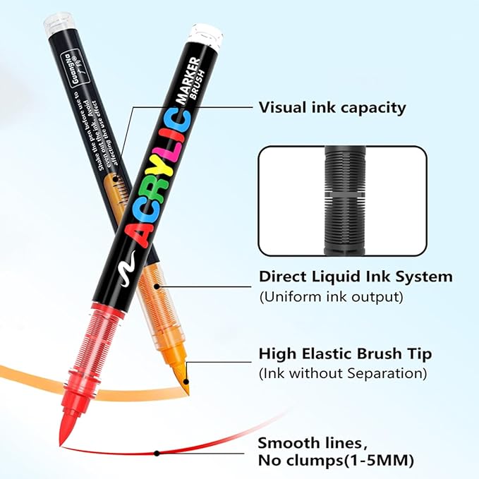 Acrylic Paint Markers Pens, 72 Vivid Colors Acrylic Markers Set,Direct Liquid Type, Stackable Color, Odorless Soft Head，Markers for School，Tooli Art ，Fabric & Creative Crafts (72)
