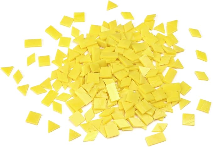 Lanyani 200 Mixed Color Glass Mosaic Tiles - 4 Shapes, Tiffany Stained Glass Pieces for Crafts, Sunshine Yellow