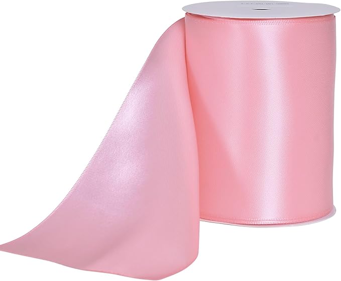 YAMA Pink Double Faced Satin Ribbon, 4 Inch 5 Yards, Great for Crafts Bows Flower Bouquet Wedding Home Decor Gift Wrapping