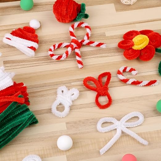 200 PCS Pipe Cleaners, Christmas Craft Pipe Cleaners, Pipe Cleaners Chenille Stems, Pipe Cleaners Bulk, Art Pipe Cleaners for Creative Christmas Decoration Supplies (Red+Green+White)