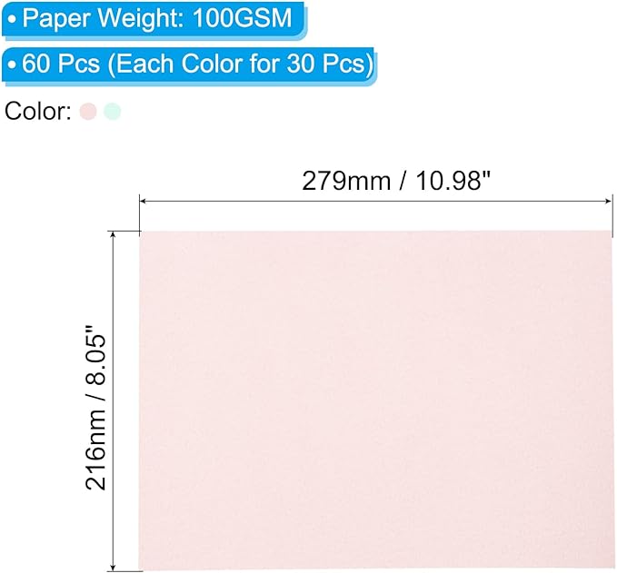 PATIKIL 60 Sheets Vellum Paper 8.5x11inches, Printable Translucent Paper 100GSM Colored for Invitations Laser Inkjet Printing Card Making Crafting Wedding Tracing, Light Blue/Pink